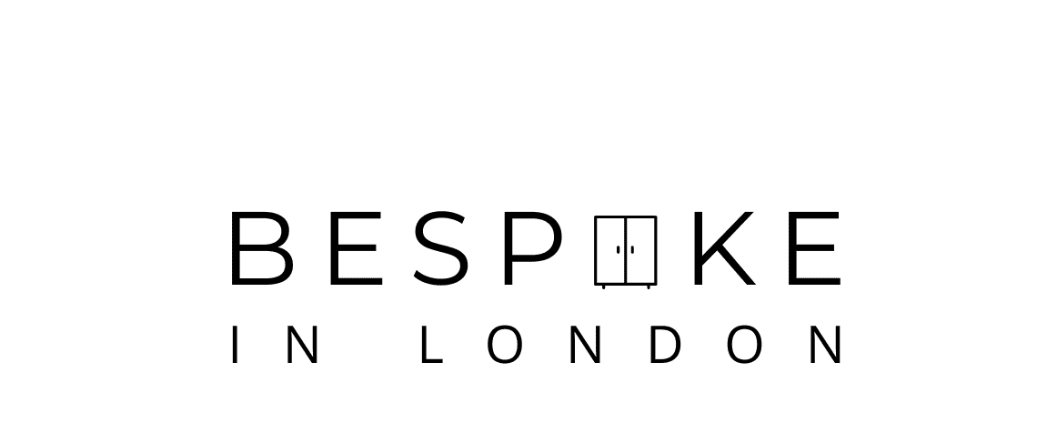 A logo featuring the text "bespoke in london" in a simple, elegant font. the "o" in "bespoke" is replaced with a stylized graphic that resembles a square with lines, set against a plain green background.