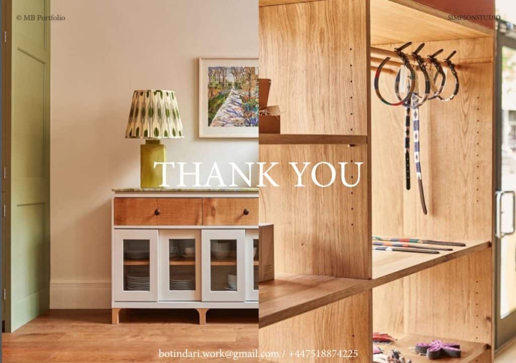 An elegantly designed interior showing a bright, organized foyer with a stylish cabinet and decorative lamp, juxtaposed with a view of a wooden shelf holding neatly arranged items, including keys.